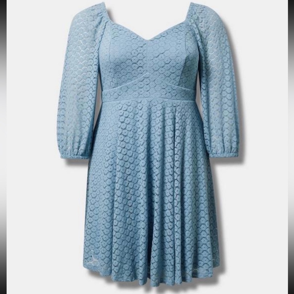 Torrid Light Blue Lace Long Sleeve Dress